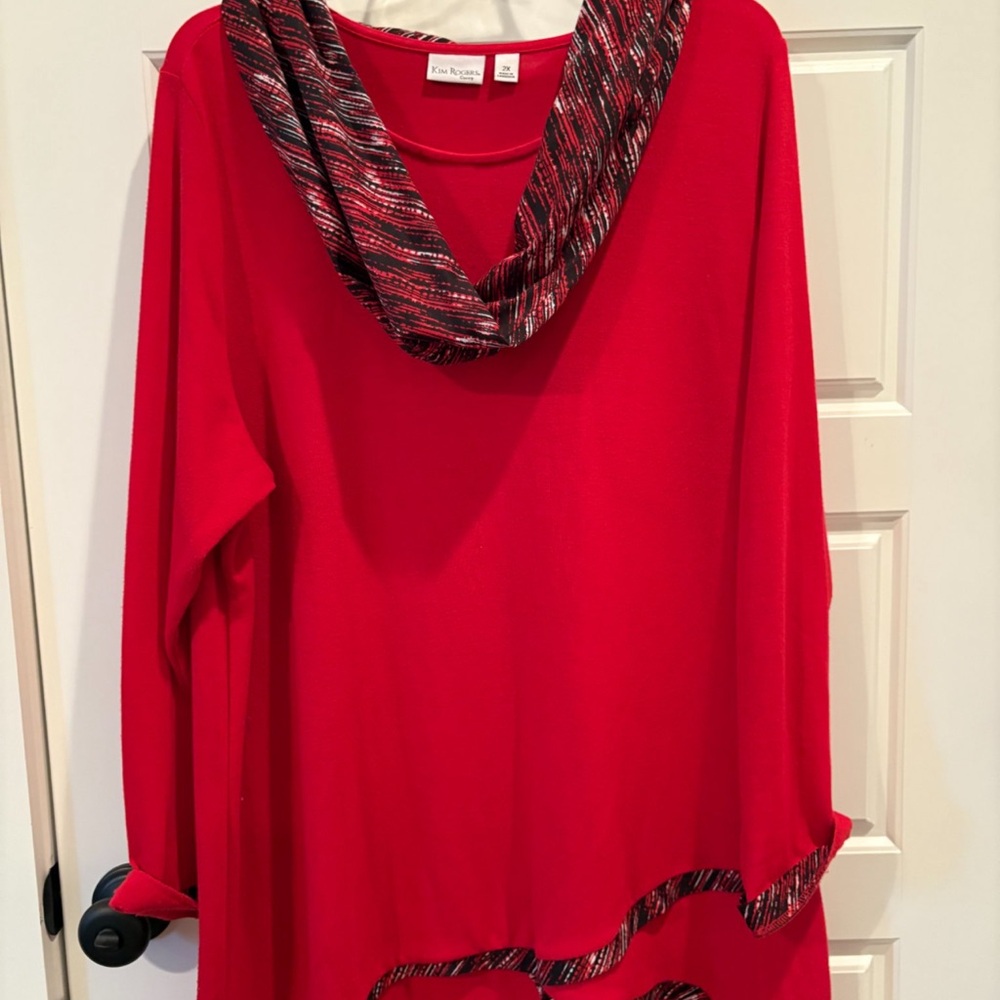 Kim Rogers Vibrant Red Sweater with Black Trim